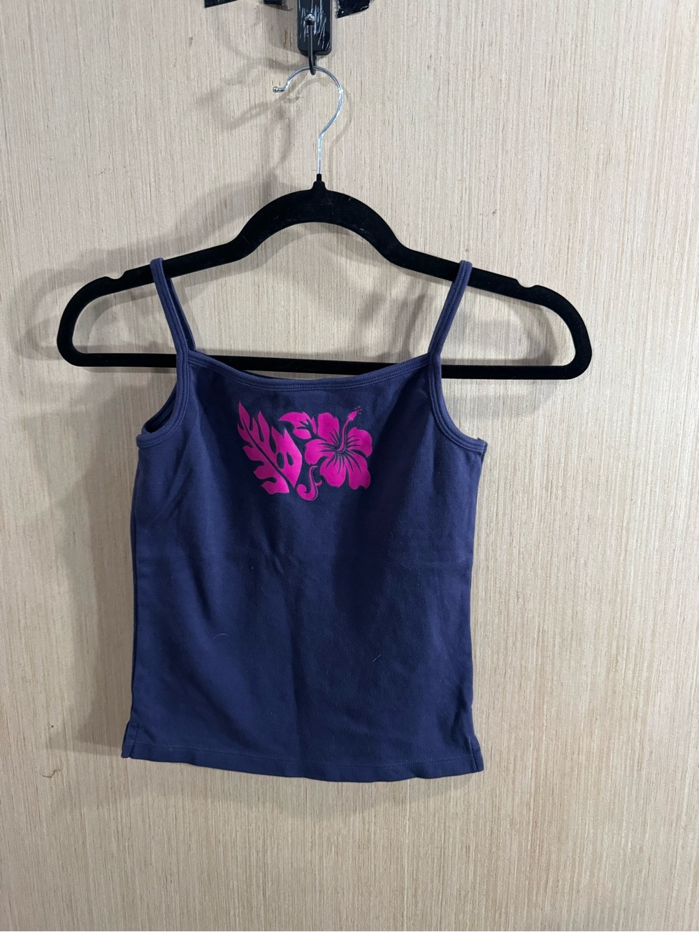 LEI Navy Blue Pink Floral Cropped Tank Top Size Medium